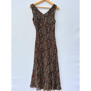 Eva Blue Vintage Y2K 14‎ Maxi Dress Floral Print Sleeveless Rayon Beaded Black